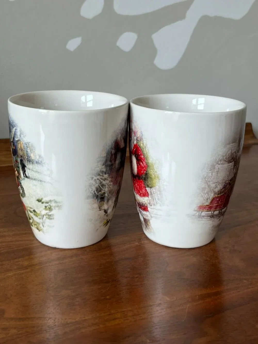 2 Pottery Barn Nostalgic Santa Christmas Village Mugs Stoneware Coffee Cups